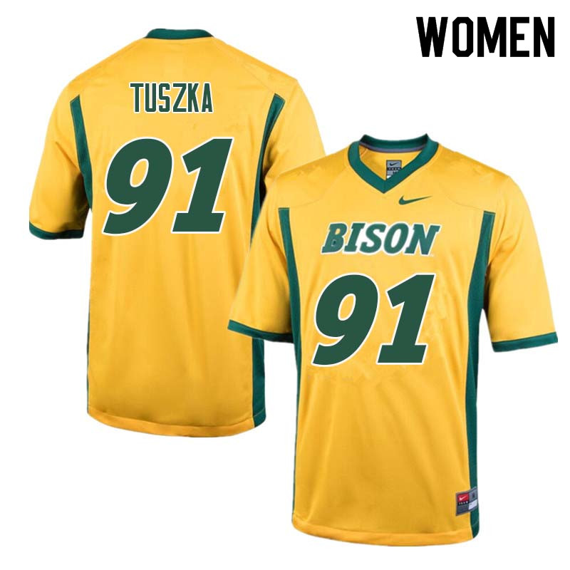 Women #91 Derrek Tuszka North Dakota State Bison College Football Jerseys Sale-Yellow